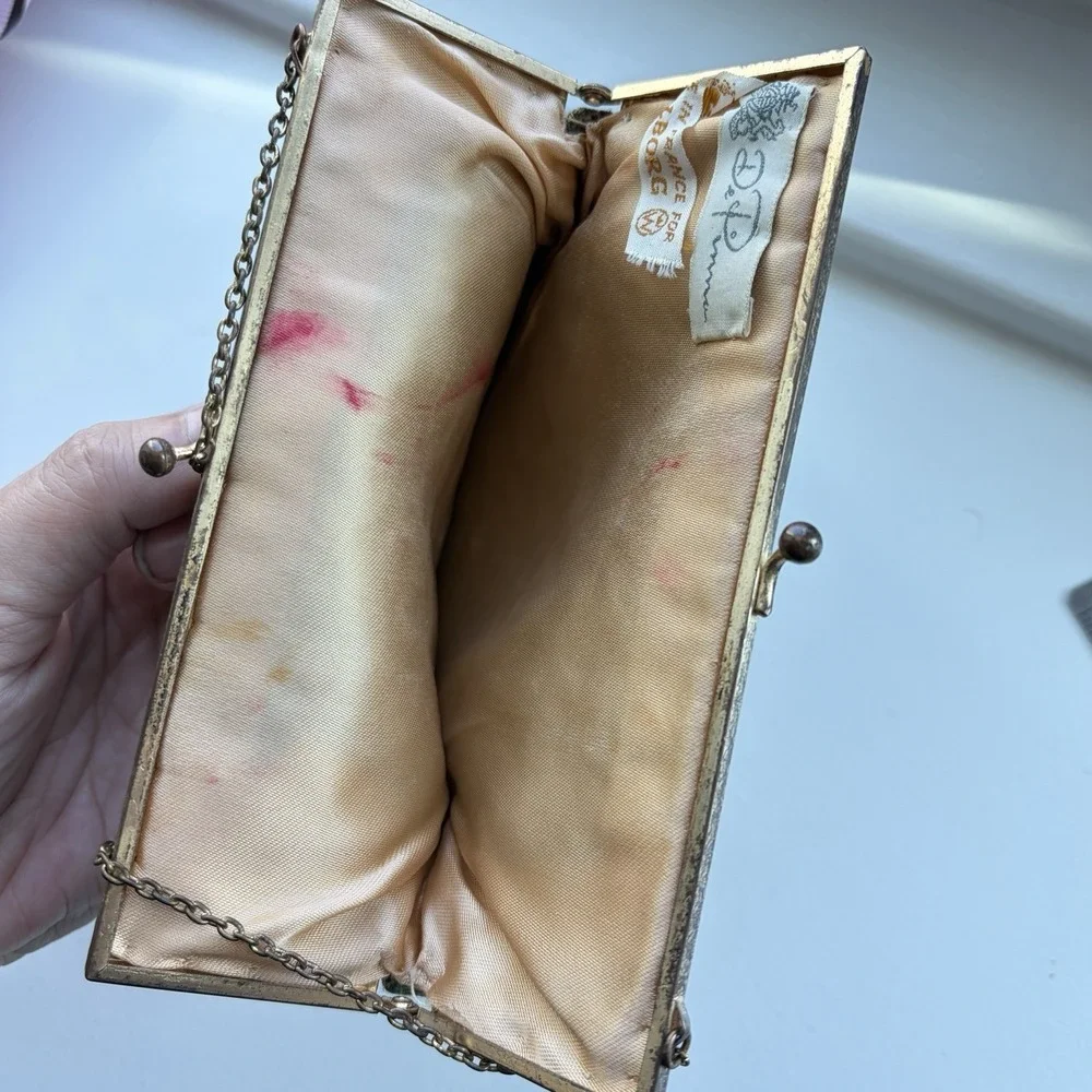 Vintage Walborg De Pinna French Tapestry Kiss Lock‎ Clutch Purse Made in France